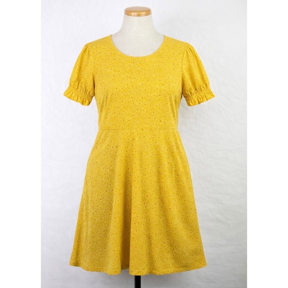 Toad&Co‎ Womens Yellow Floral Puff Sleeve Fit & Flare Pocket Dress Size Small